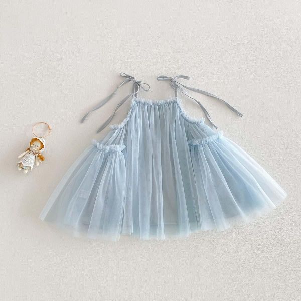 甜美蝴蝶結綁繩網紗連身裙 