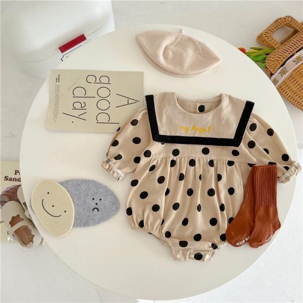 大翻領珍珠奶茶點點包屁衣 