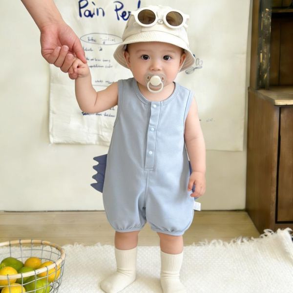 素色恐龍造型開釦棉質連身裝 