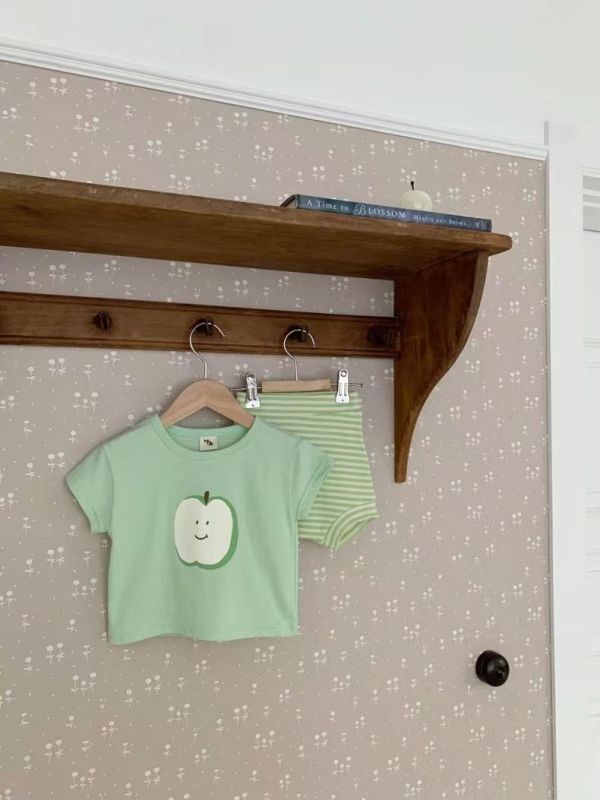 荷包蛋/蘋果上衣+條紋包屁短褲套裝 