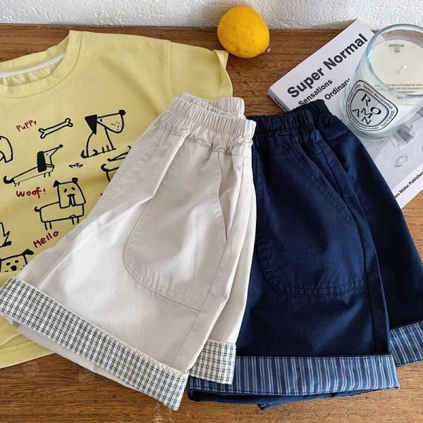 反摺紋紋/條紋素色短褲 