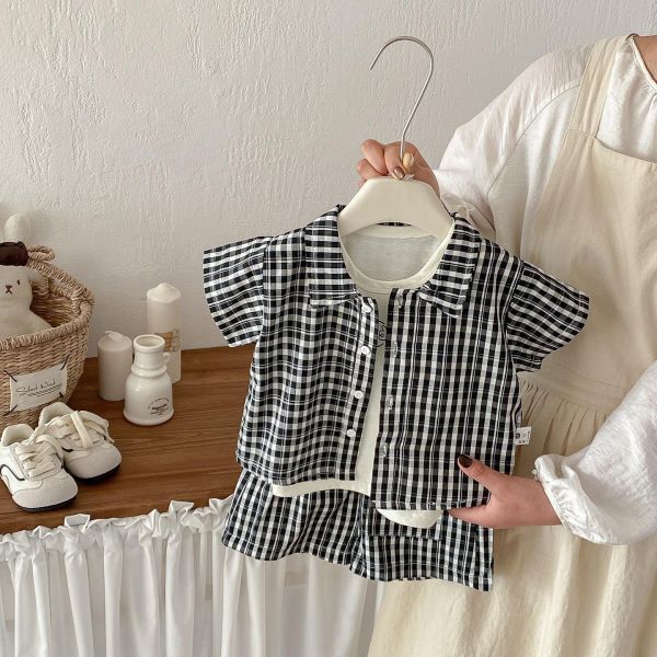 經典款！格紋襯衫兩件式套裝/背心 