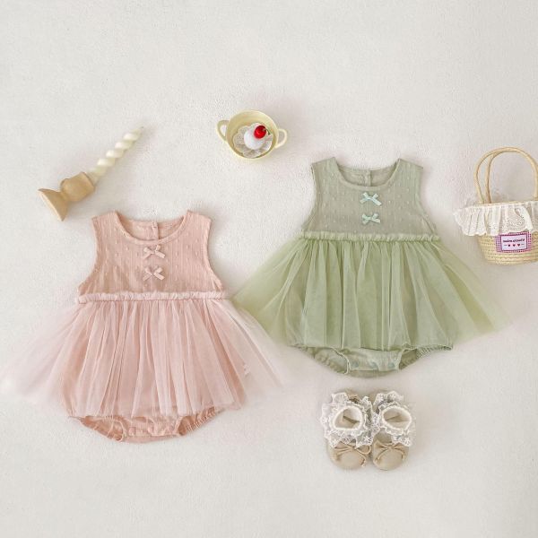 蝴蝶結後開釦毛點網紗包屁裙 