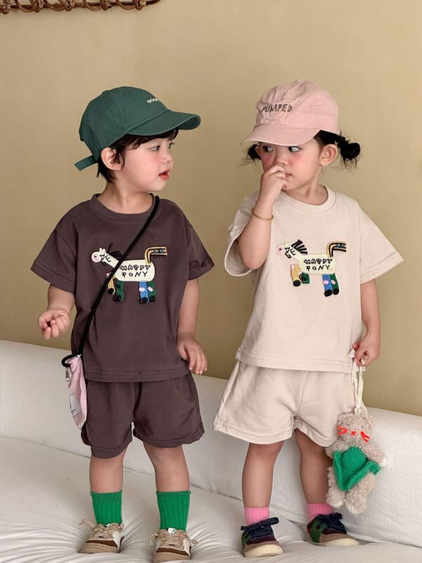 小馬刺繡素色兩件式套裝 