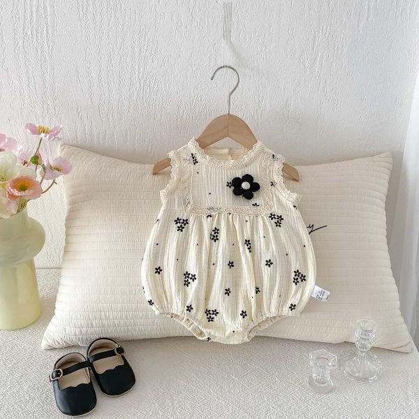 抓皺棉立體小花後開釦包屁衣 