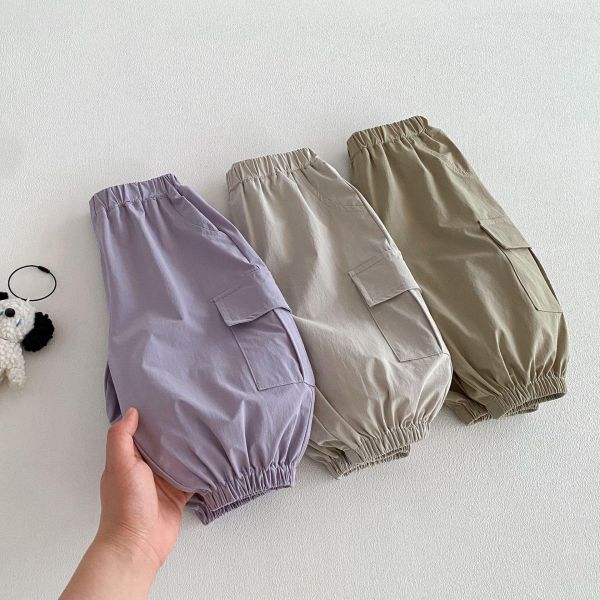 素色工裝大口袋束口長褲 