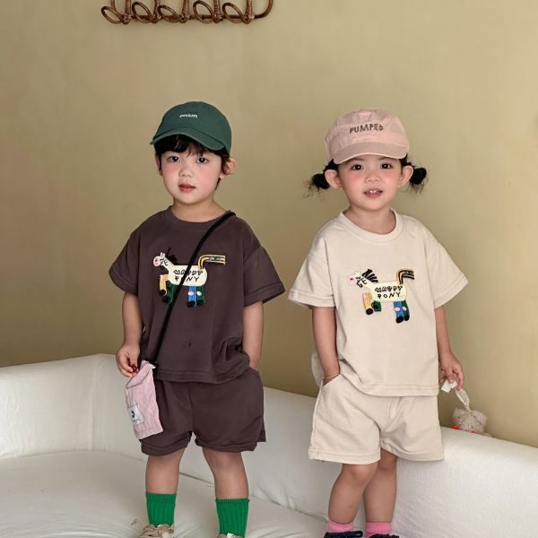 小馬刺繡素色兩件式套裝 