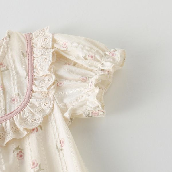 田園風櫻桃碎花方領連身裝 