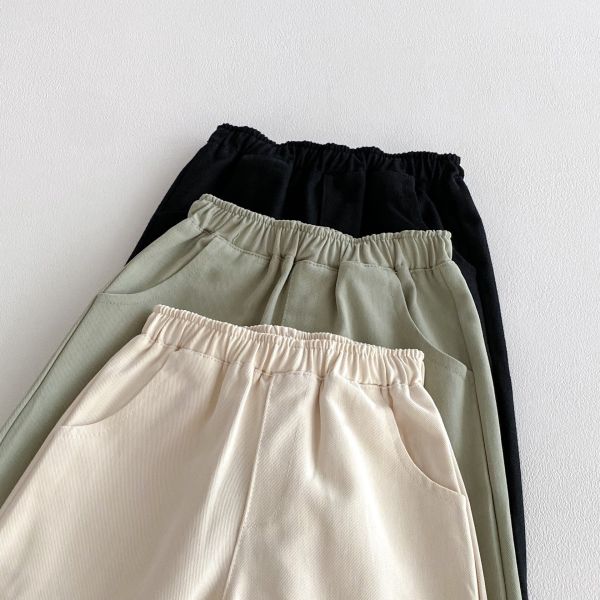 日系棉質素色雙口袋休閒長褲 