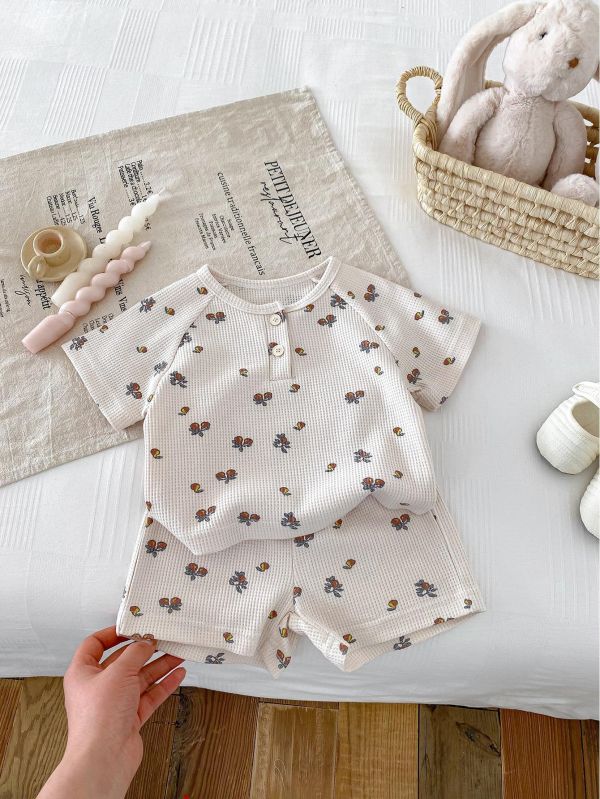 華夫格居家雙釦兩件式套裝 