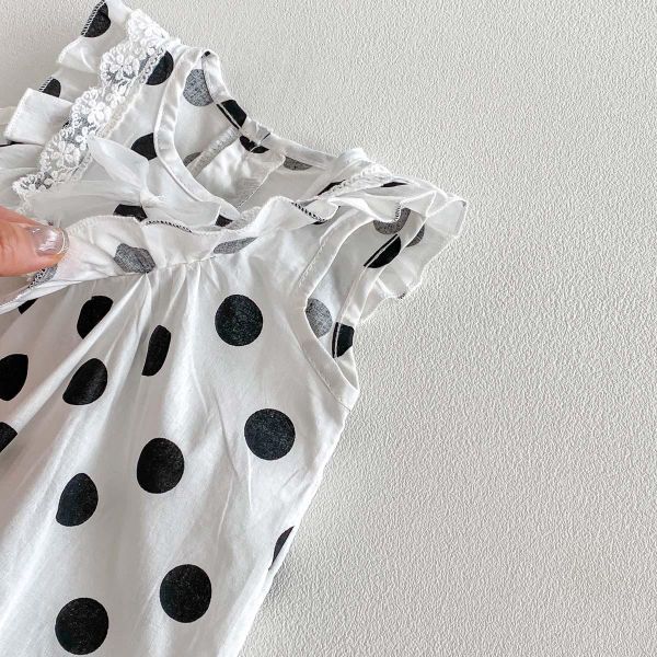 後開釦點點花領連身裝 
