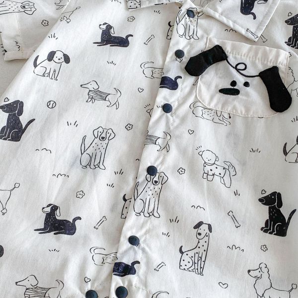 滿版狗狗印花polo領連身裝 