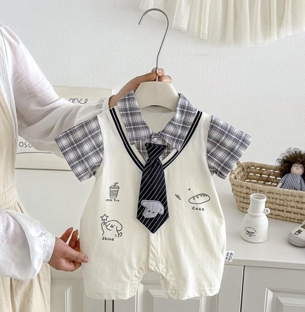 學院風假兩件格紋領帶連身裝 