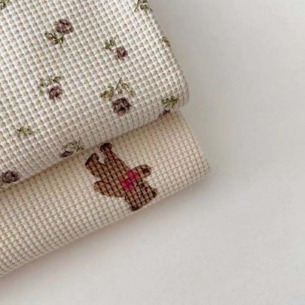 華夫格碎花/小熊圓領上衣 