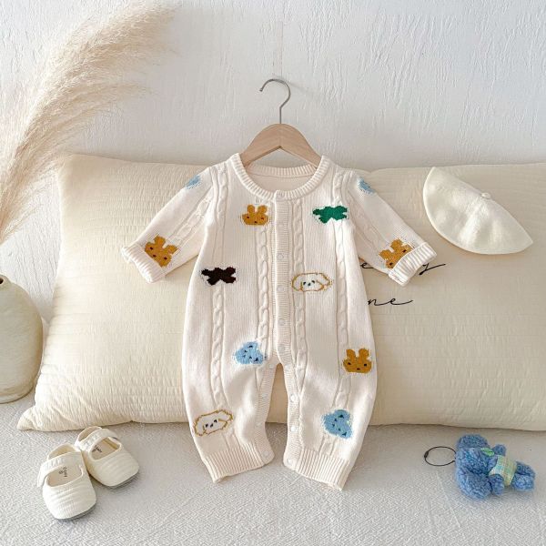 動物刺繡針織麻花連身裝 