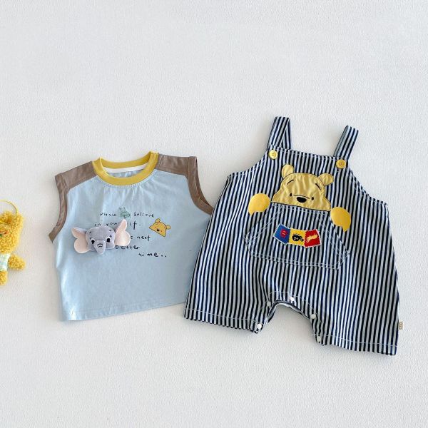 大象撞色背心/維尼豎條紋吊帶褲 