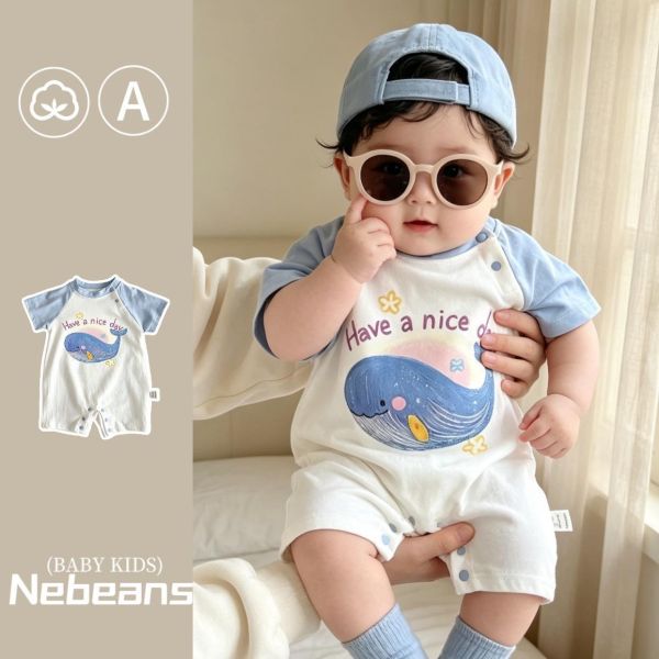 海洋鯨魚印花拼袖連身裝 