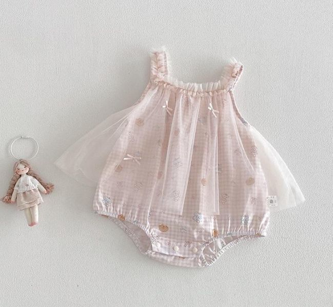 粉甜美網紗拼接包屁裙 