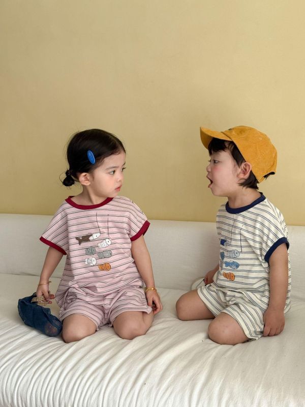 可愛釣魚條紋兩件式套裝 