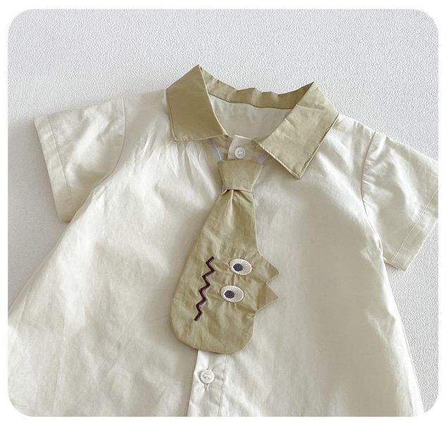 翻領可拆式恐龍領帶襯衫連身裝 