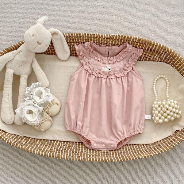 花領口兔子刺繡削肩包屁衣 