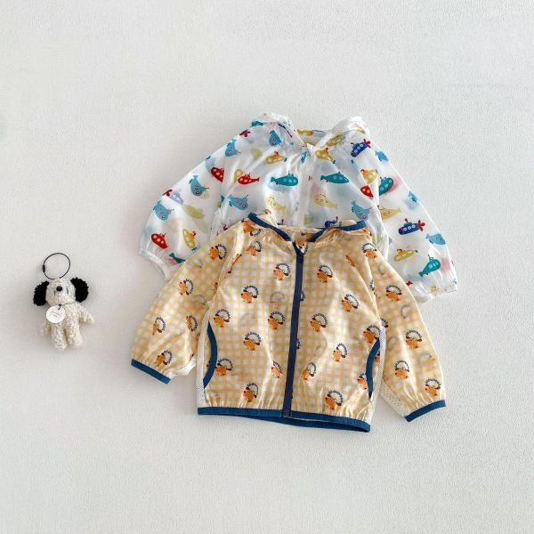 可愛滿版印花網眼透氣連帽薄外套 