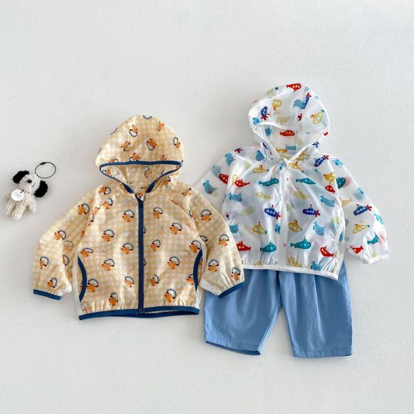 可愛滿版印花網眼透氣連帽薄外套 