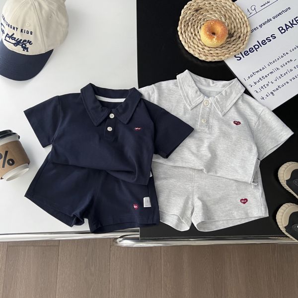 Polo翻領小愛心刺繡兩件式套裝 