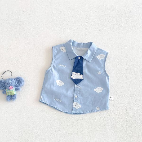 雲朵狗狗領帶背心襯衫/牛仔短褲 