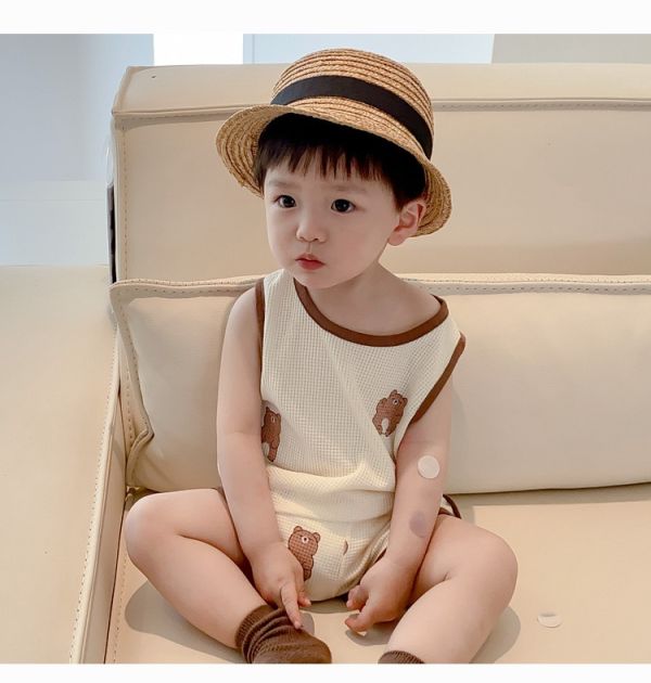 華夫格小熊兩色無袖套裝 