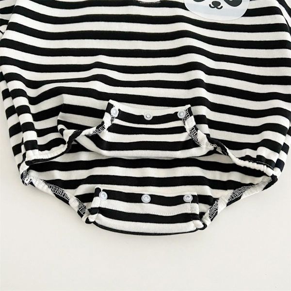可愛娃娃領貓熊條紋包屁衣/打底褲 