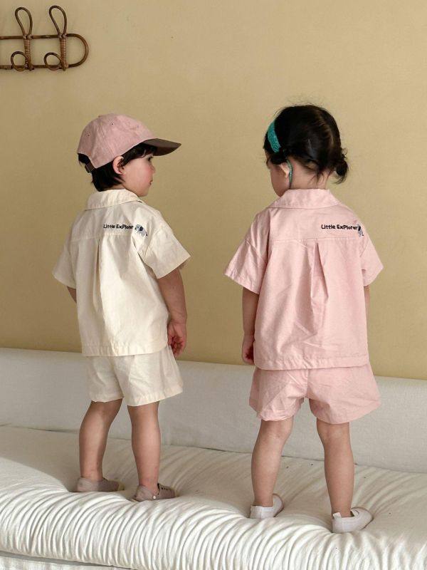 大象字母刺繡襯衫兩件式套裝 