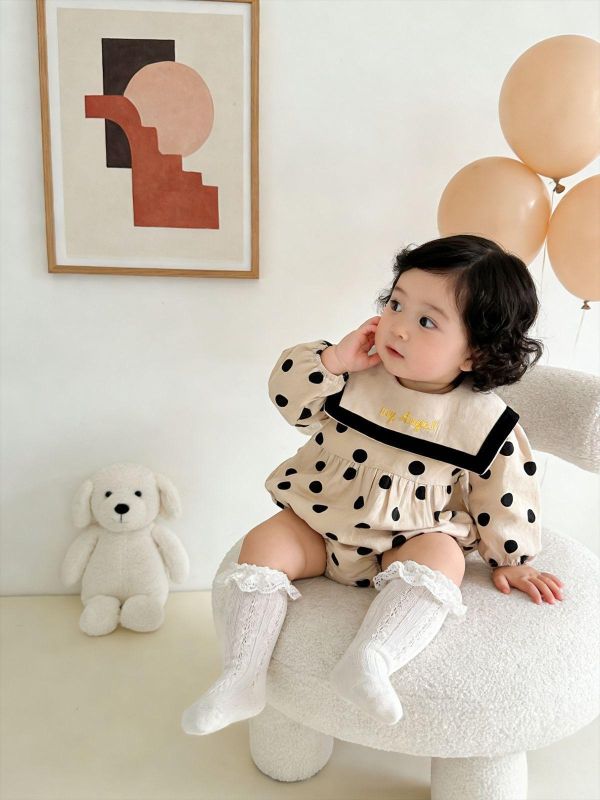 大翻領珍珠奶茶點點包屁衣 