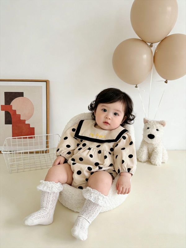 大翻領珍珠奶茶點點包屁衣 