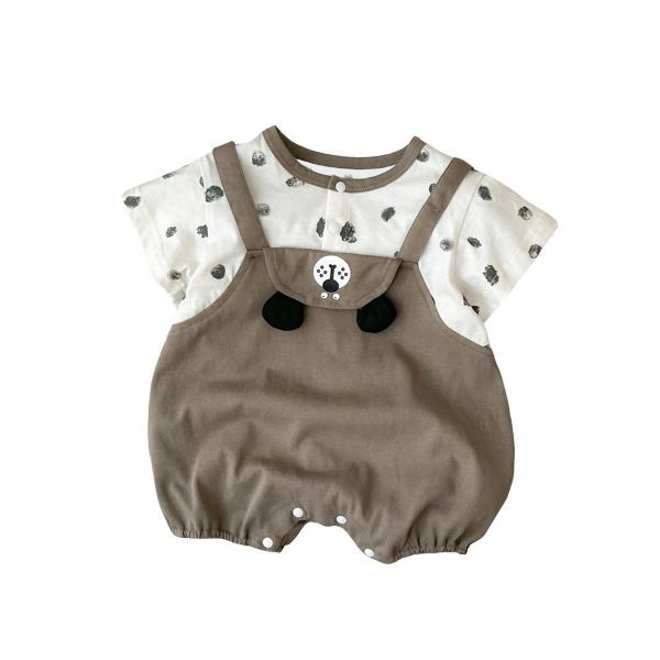 假兩件狗狗點點吊帶包屁衣 