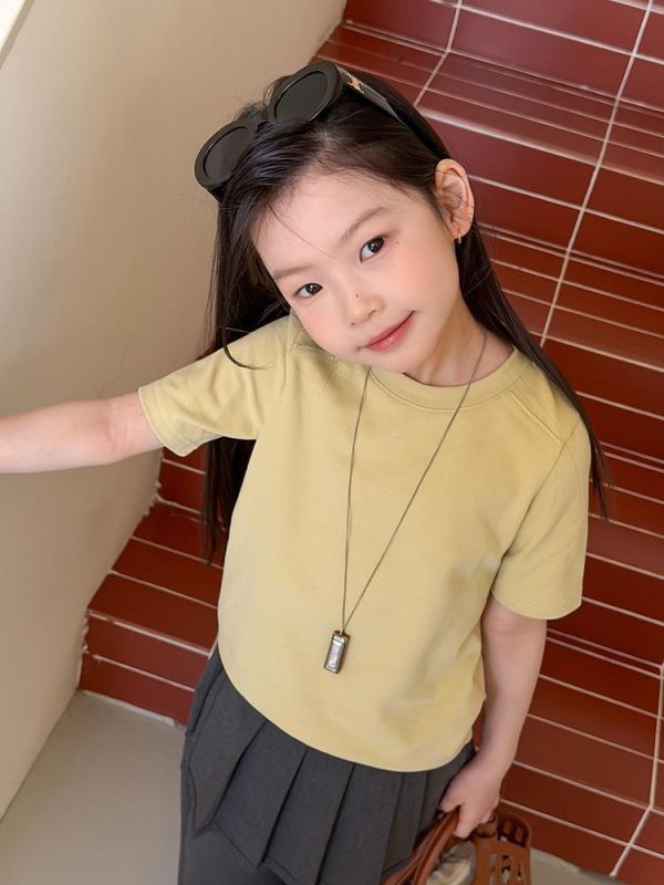 素色彈力後背小字母基礎T恤上衣 