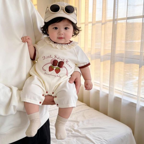 蕾絲領草莓花蝴蝶結連身裝 