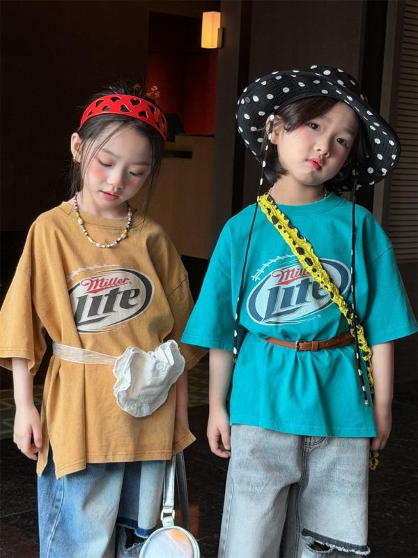 個性字母印花刷舊T恤上衣 