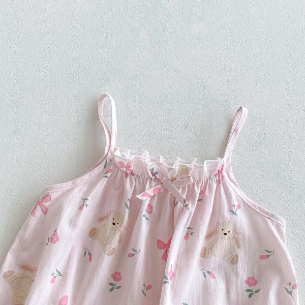 兩件式-木耳背心上衣+蝴蝶結吊帶包屁衣 