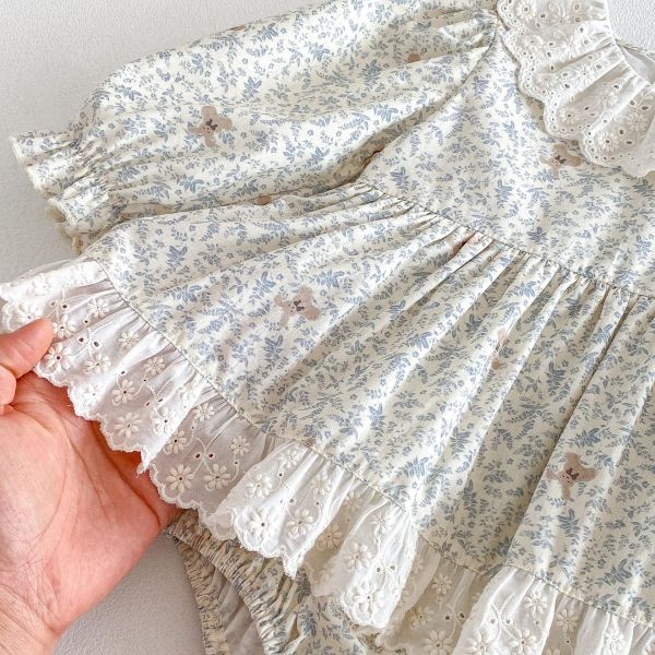 蕾絲領田園碎花包屁裙 