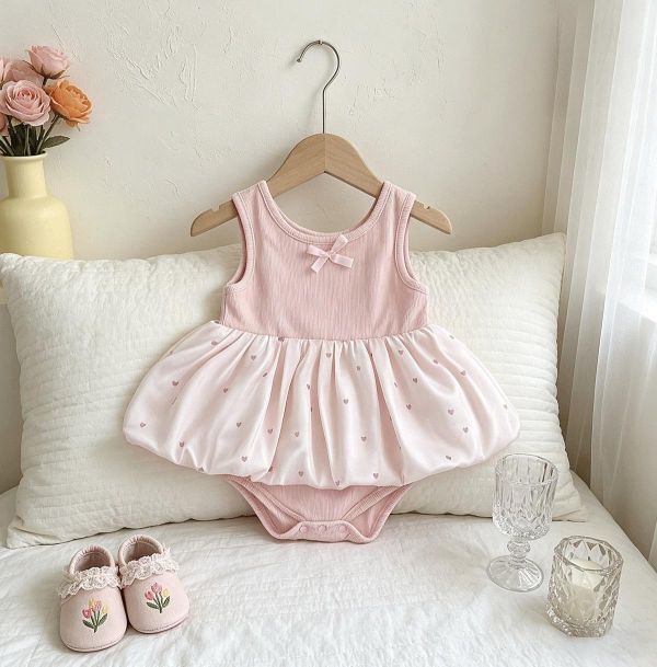 甜美蝴蝶結後露背點點包屁裙 