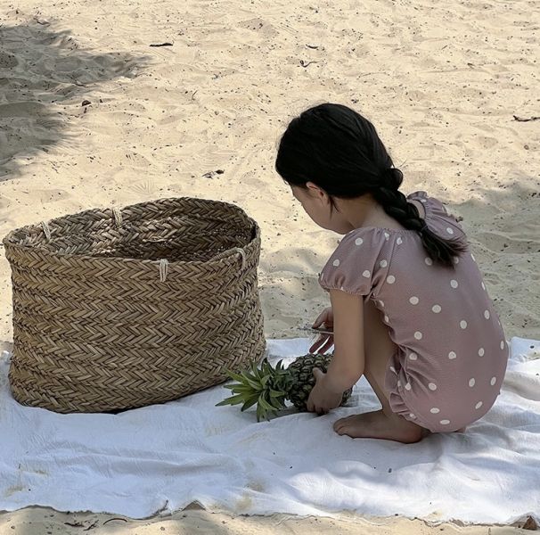 鬆緊束口點點連身泳衣 