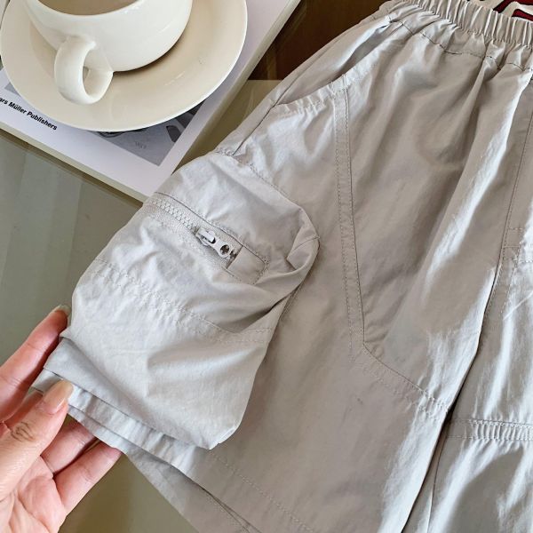 New素色雙拉鍊口袋五分短褲 