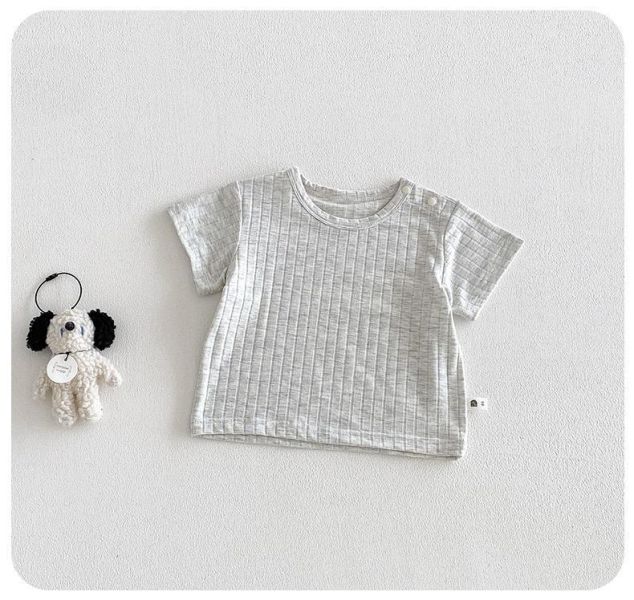 螺紋素上衣+狗狗吊帶短褲套裝 