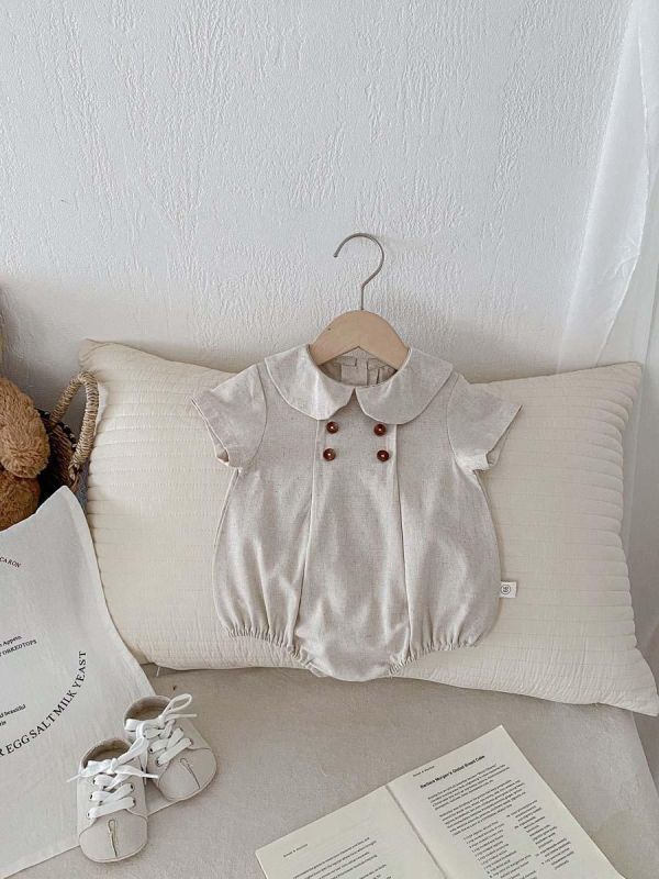 娃娃領素色/條紋英式包屁衣 