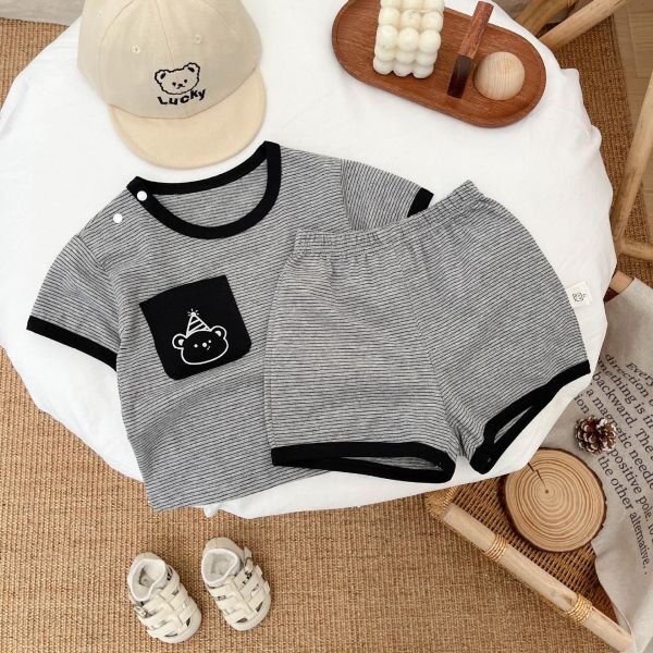 生日小熊口袋條紋兩件式套裝 