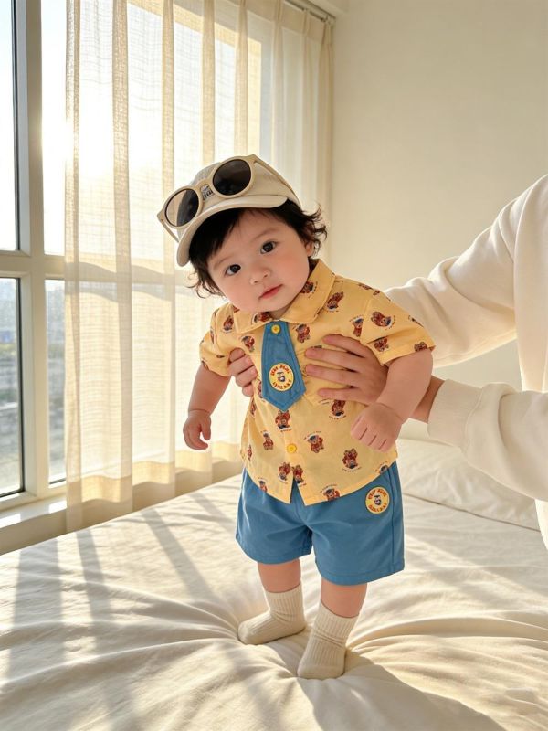 可拆式領帶襯衫+短褲套裝(3款) 