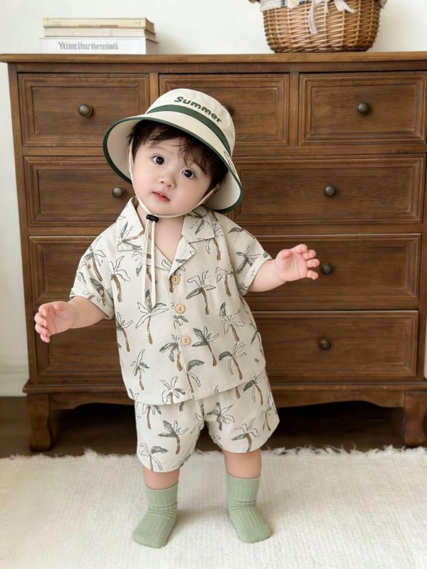 渡假休閒椰子樹印花兩件式套裝 