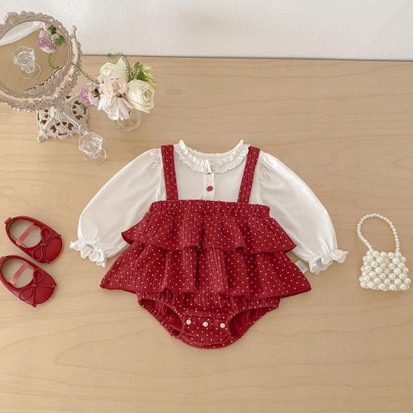 假兩件吊帶點點包屁衣 