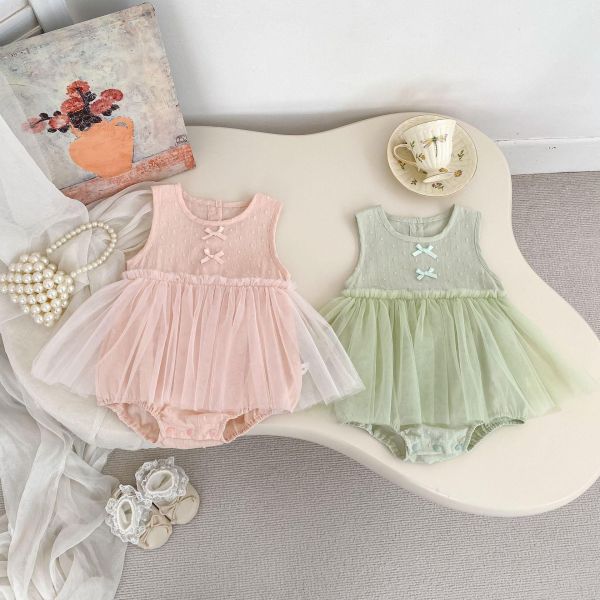 蝴蝶結後開釦毛點網紗包屁裙 